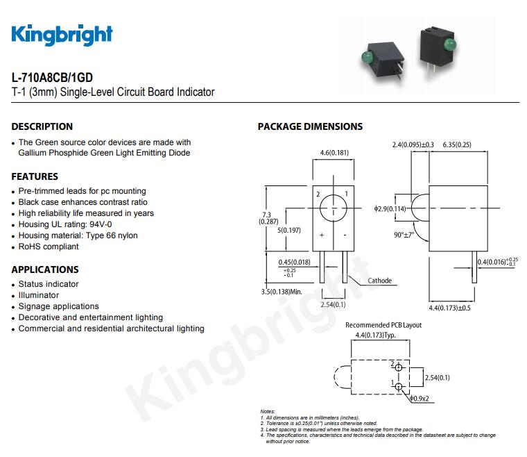 L-710A8CB/1GD Kingbright LED今台发光二极管