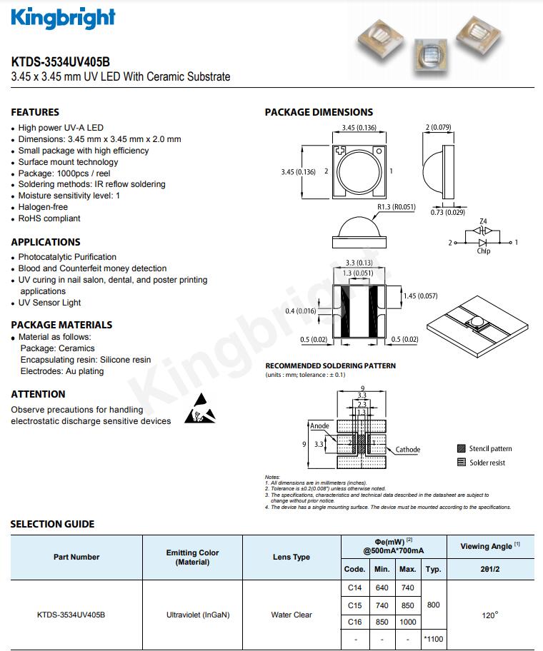 KTDS-3534UV405B Kingbright今台贴片式LED发光二极管